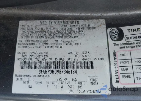 2011 Ford Fusion Se z USA, uszkodzony, nr VIN 3FAHP0HG9BR346184